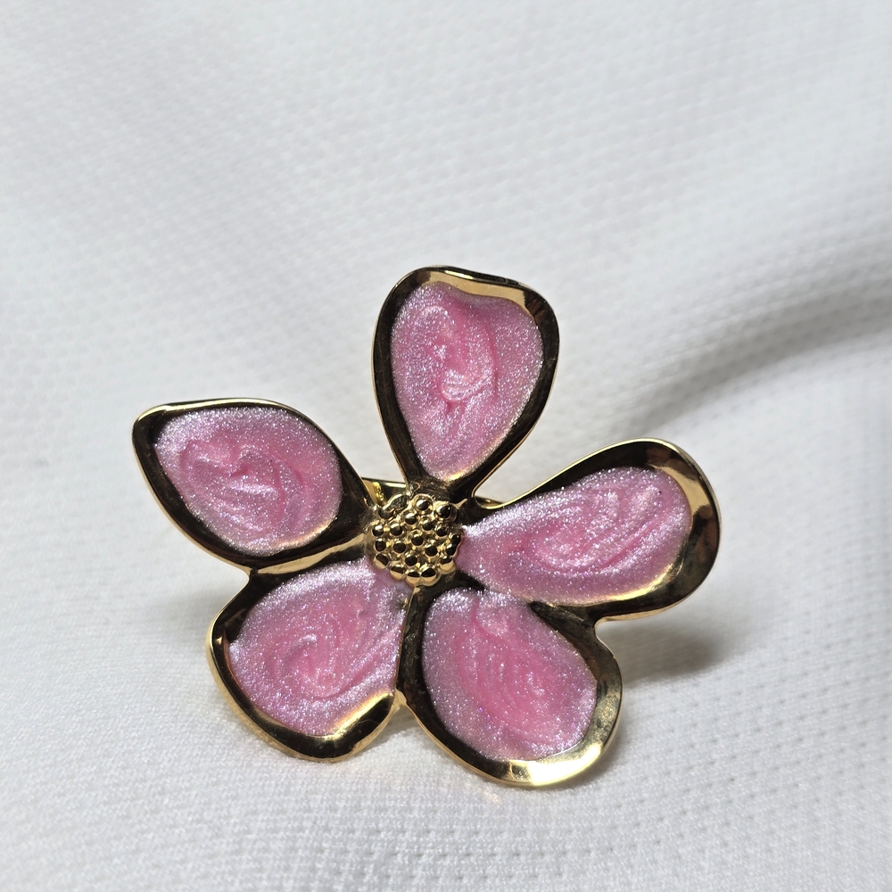 Stainless Steel Gold and Pink Flower Ring